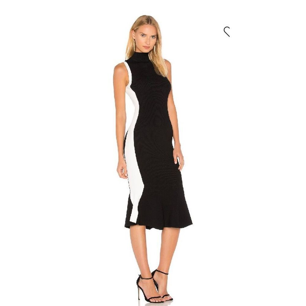 Black Bodycon Kendall + Kylie Illusion Dress White Sides Knit Size Medium